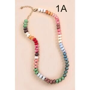Natural Agate Glass Semi-Precious Bead Necklace Multicolor